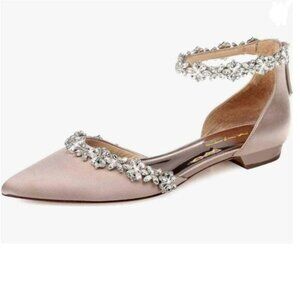 XYD Nude Pointed Toe D'Orsay Sparkly Rhinestones Ankle Strap Low Heel Sandals